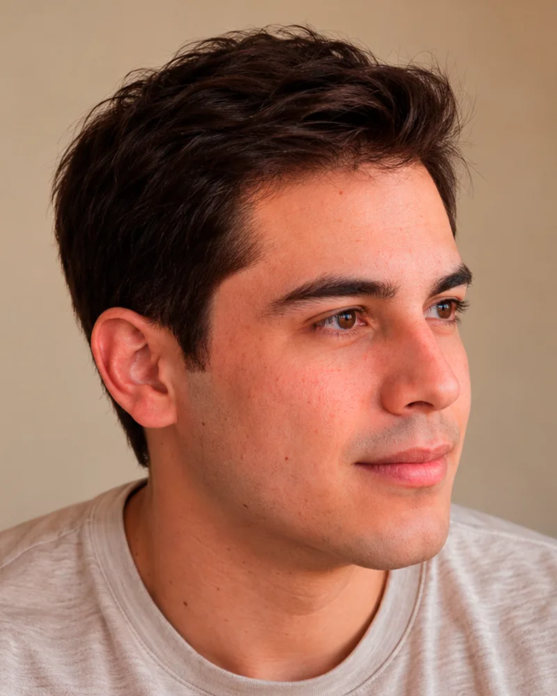 El mismo paciente con más densidad de cabello en la frente después de cuatro meses